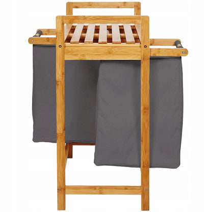 Dvigubas bambukinis skalbinių krepšys AD.CON, 60 l, 73 × 64 × 33 cm, 2 skyrių, tamsiai pilkas