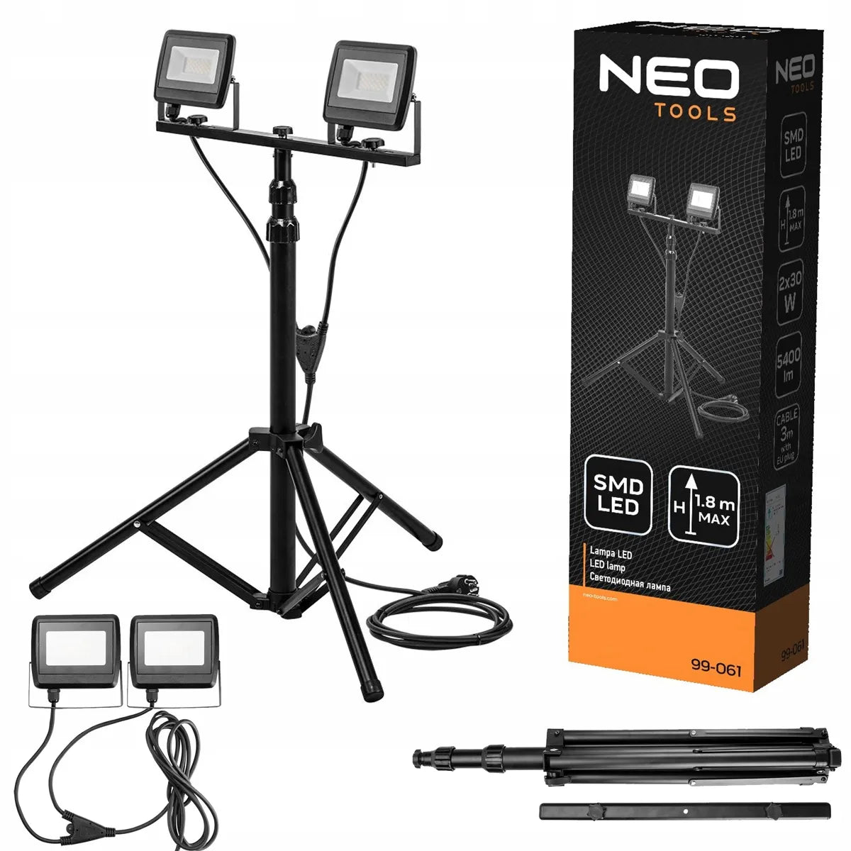 Dvigubas „NEO Tools“ prožektorius 2x30W SMD LED 5400lm