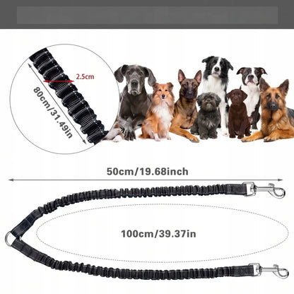 Dvigubas pavadėlio skirtukas dviem šunims, 50–100 cm, su amortizacija, juodas