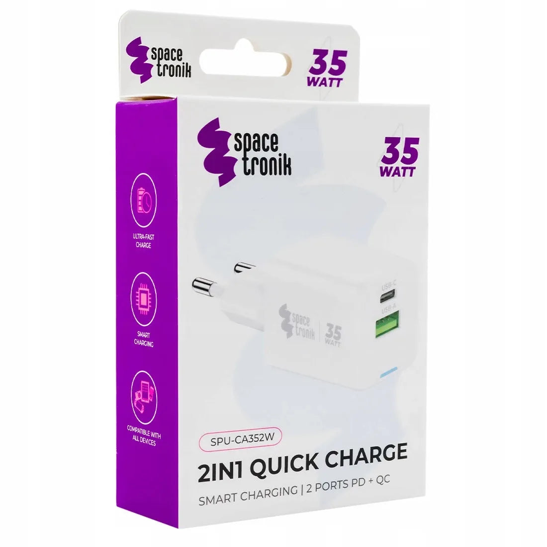 Dvigubas telefono įkroviklis Spacetronik USB-C USB-A 35W 3.6A 20V PD Quick Charge 3.0