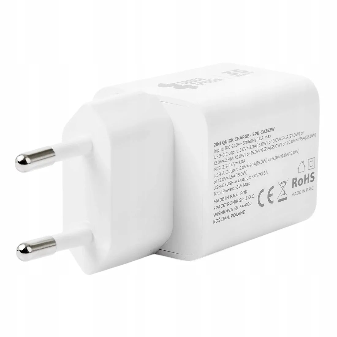 Dvigubas telefono įkroviklis Spacetronik USB-C USB-A 35W 3.6A 20V PD Quick Charge 3.0