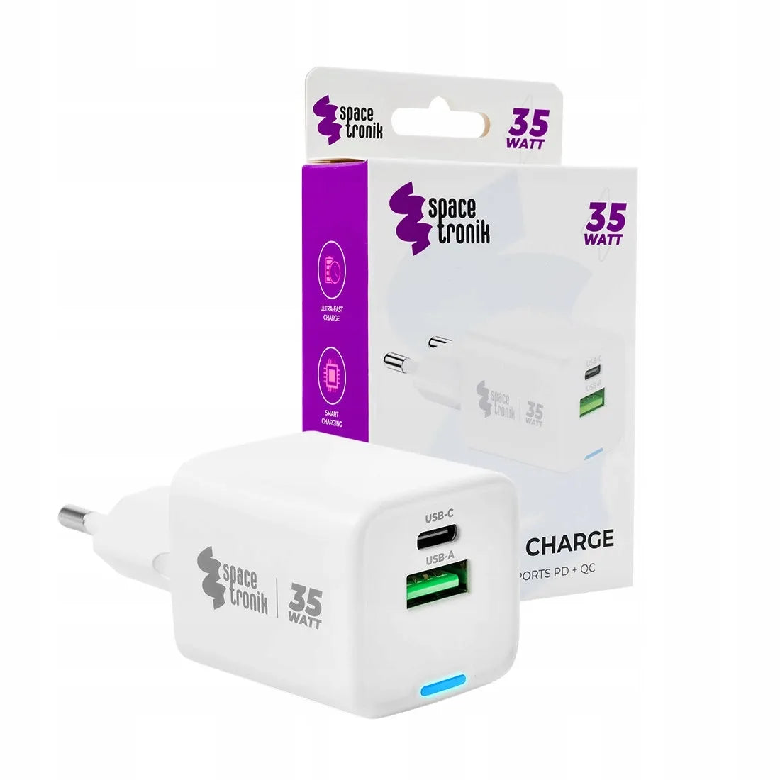 Dvigubas telefono įkroviklis Spacetronik USB-C USB-A 35W 3.6A 20V PD Quick Charge 3.0
