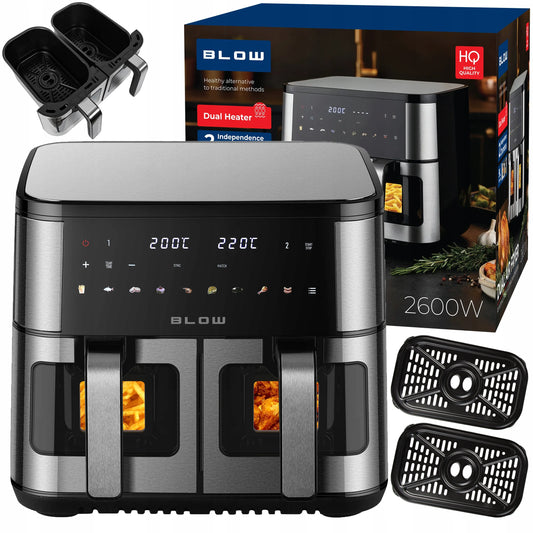 DVIGUBASIS "AIR FRYER" FRYTINĖ BE-ALIEJINĖ KEPIMO KROSNELĖ XXL 9L 2 kaitinimo elementai GALINGA 2600W