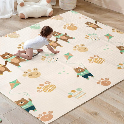 Dvipusis sulankstomas putplasčio kilimėlis vaikams 180x120 cm Meškiukai ir Drambliukas
