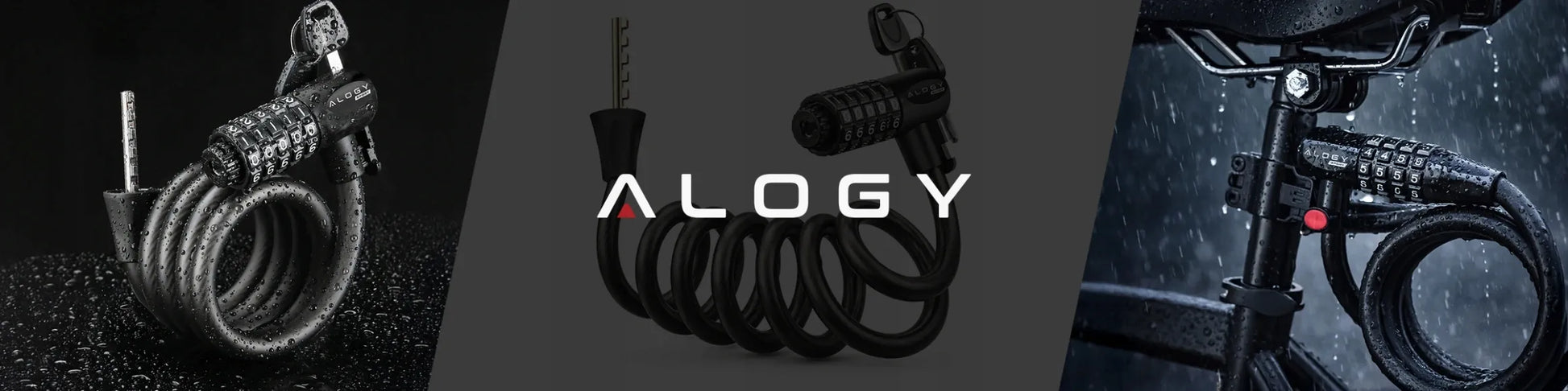 Dviračio užraktas Alogy, 120 cm, 10 mm, 2-in-1, su kodu ir raktu bei laikikliu