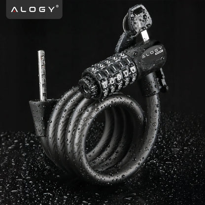 Dviračio užraktas Alogy, 120 cm, 10 mm, 2-in-1, su kodu ir raktu bei laikikliu