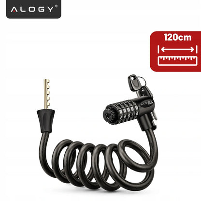 Dviračio užraktas Alogy, 120 cm, 10 mm, 2-in-1, su kodu ir raktu bei laikikliu