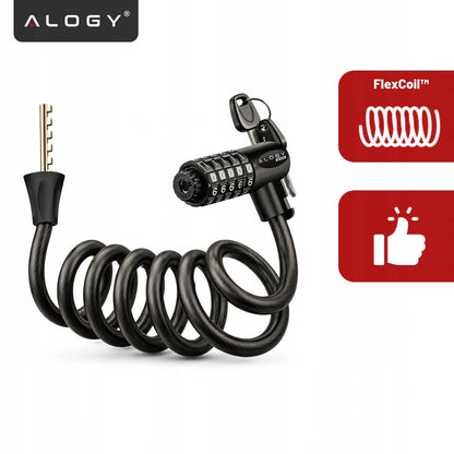 Dviračio užraktas Alogy, 120 cm, 10 mm, 2-in-1, su kodu ir raktu bei laikikliu