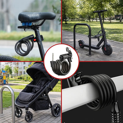 Dviračio užraktas Alogy, 120 cm, 10 mm, 2-in-1, su kodu ir raktu bei laikikliu
