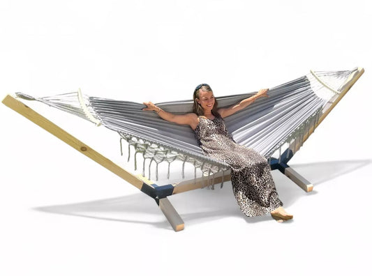 Dvivietis hamakas su stovu Comfort Zone Boho pilkas 200 kg