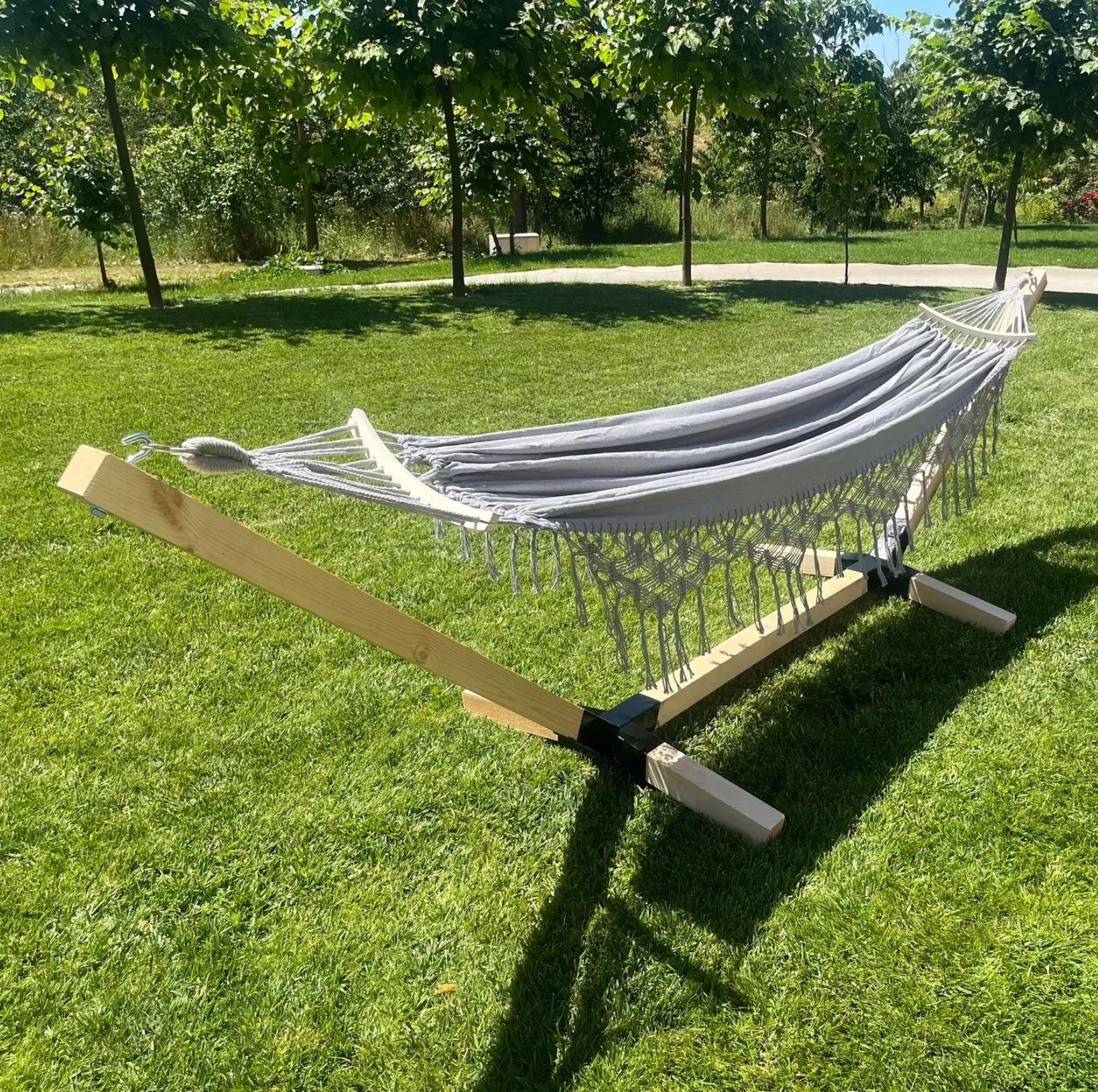 Dvivietis hamakas su stovu Comfort Zone Boho pilkas 200 kg