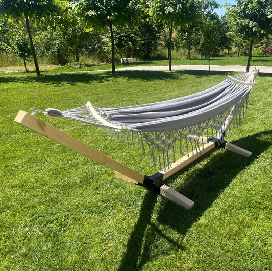 Dvivietis hamakas su stovu Comfort Zone Boho pilkas 200 kg