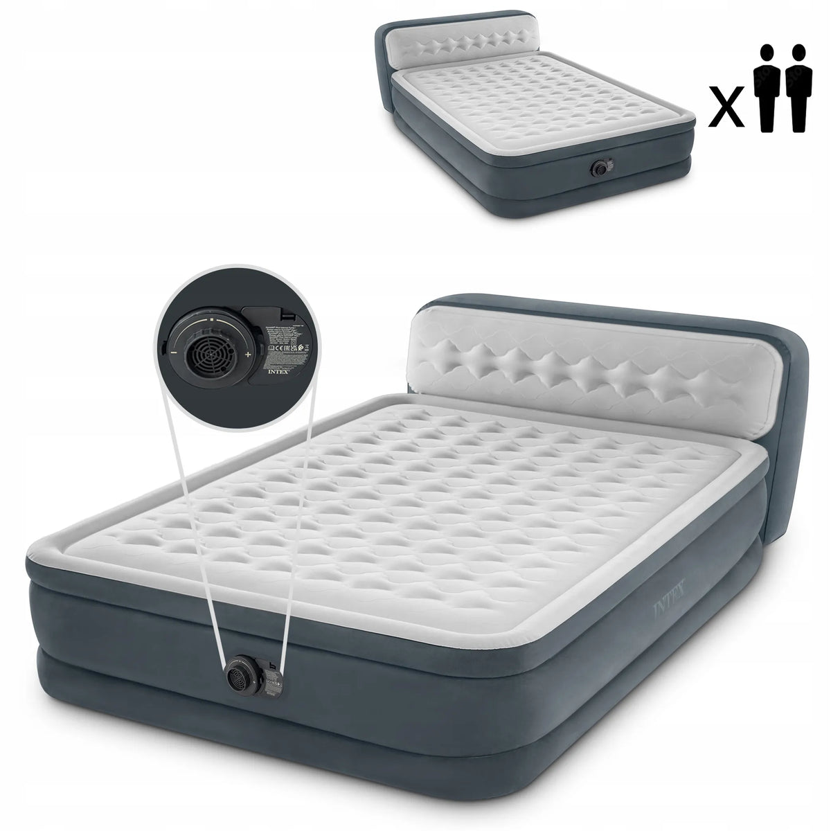 Dvivietis pripučiamas čiužinys-lova INTEX DELUXE 236 × 152 cm su pompa, 64448ND