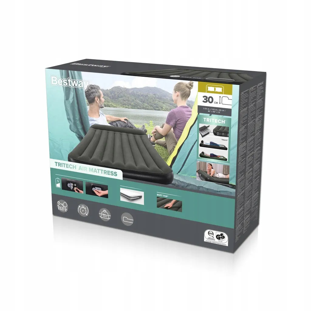 Dvivietis pripučiamas čiužinys su baterine pompa „Bestway TriTech“, 203 × 152 × 30 cm