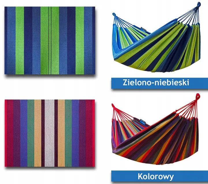 Dvivietis sodo hamakas POTENZA SINGA 220x160 žalias su virvėmis ir dėklu