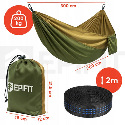 Dvivietis turistinis hamakas Epifit CALM300 300x200 cm, 200 kg, chaki spalvos