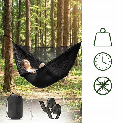 Dvivietis turistinis sodo hamakas su tinkleliu nuo uodų 300kg komplektas