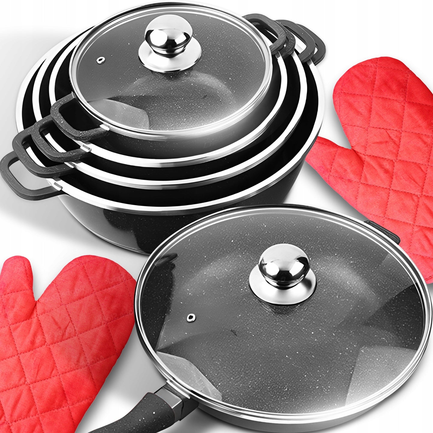 MARMURO PADENGIMO PUODŲ RINKINYS DUJINĖMS IR INDUKCINĖMS VIRYKLĖMS, 12 ELEMENTŲ, SU KELIAIS