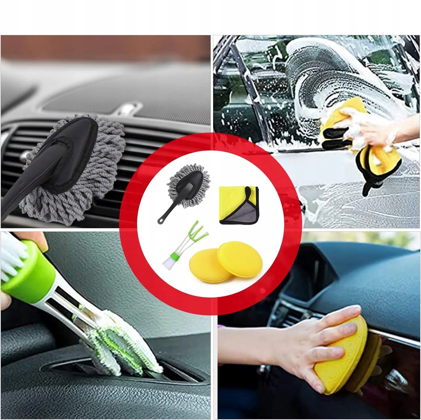 13 priemonių detalaus automobilių valymo rinkinys su šepetėliais