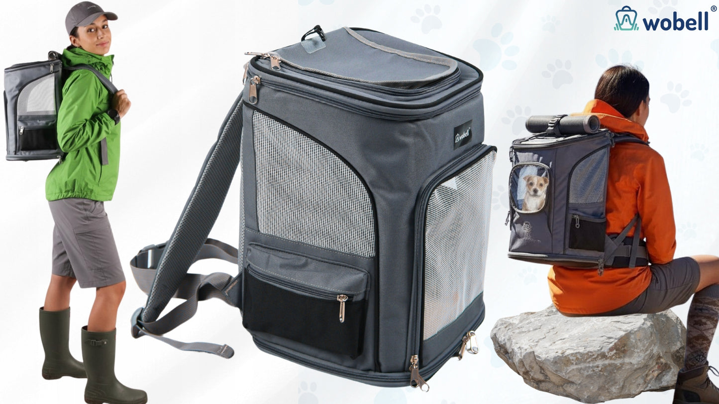 Transportavimo kuprinė, skirta šunims, katėms ir kitiems gyvūnams, išskleidžiama, vėdinama, didelė