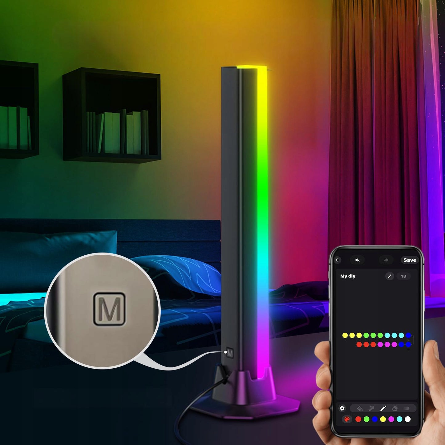 2X MULTICOLOR BAR RGB juostinė lemputė su nuotolinio valdymo pulteliu + programėlė