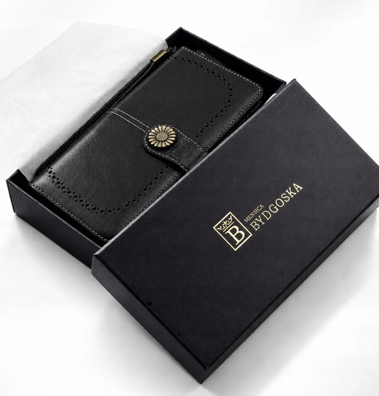 Elegantiška juoda moteriška piniginė iš eko odos su RFID apsauga