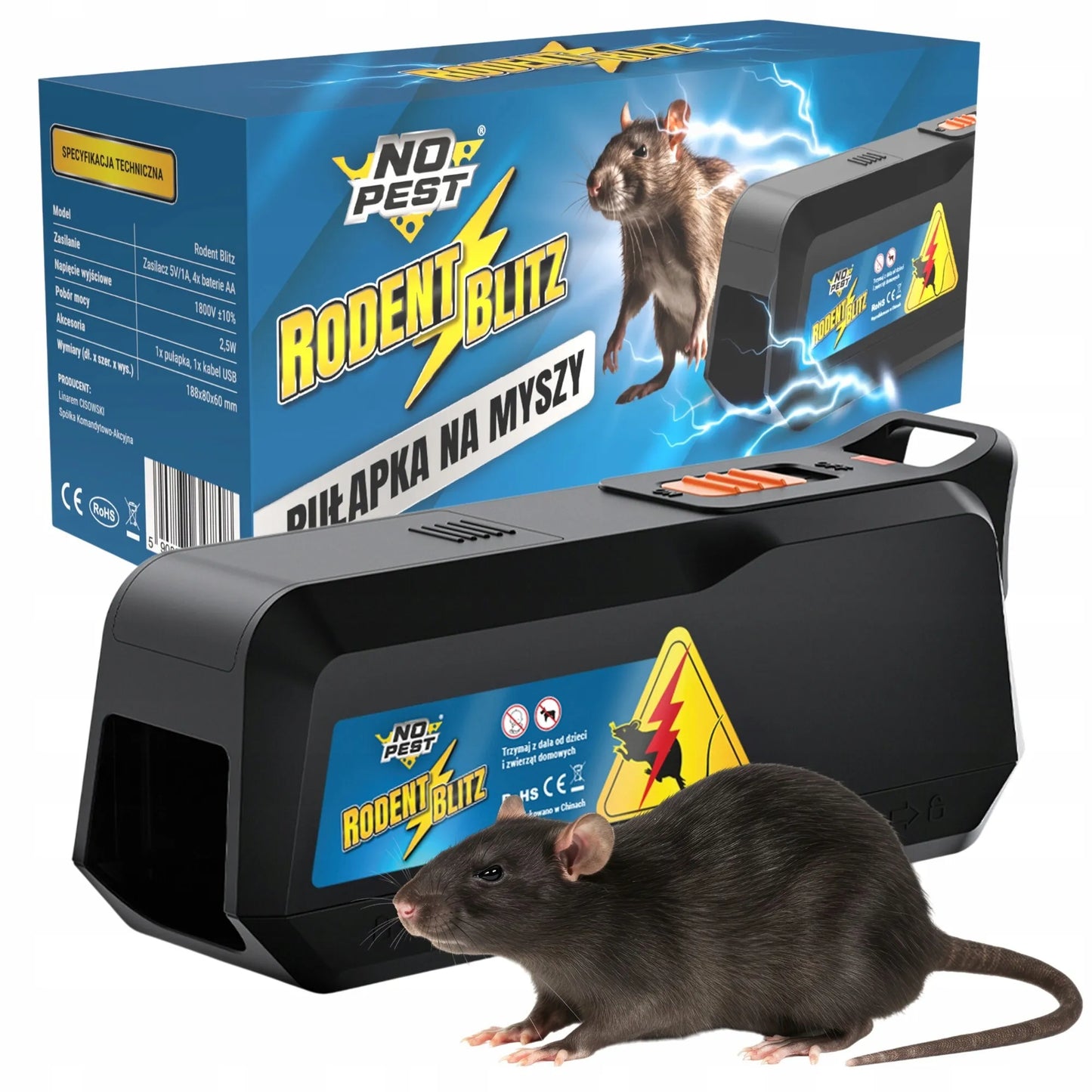 Elektriniai pelių ir žiurkių spąstai No Pest, 1800V, humaniški
