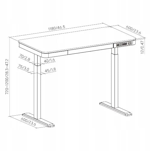 Elektrinis aukščio reguliuojamas stalas Spacetronik Astrid 118 × 60 cm su talpiu stalčiumi