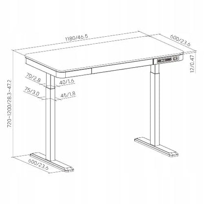 Elektrinis aukščio reguliuojamas stalas Spacetronik Astrid 118 × 60 cm su talpiu stalčiumi