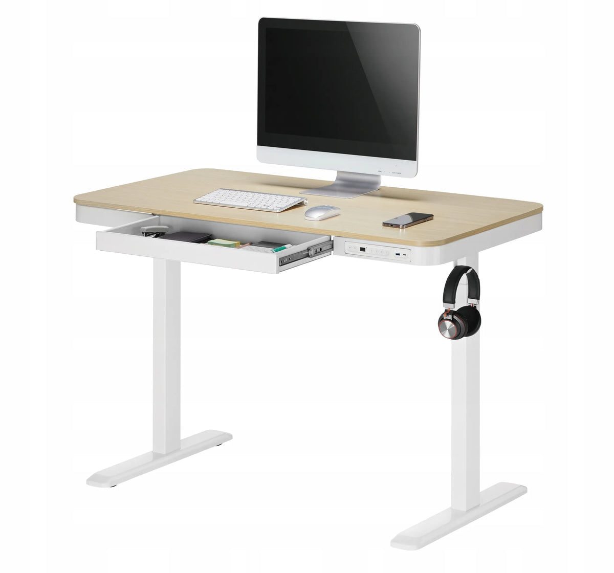 Elektrinis aukščio reguliuojamas stalas Spacetronik Astrid 118 × 60 cm su talpiu stalčiumi