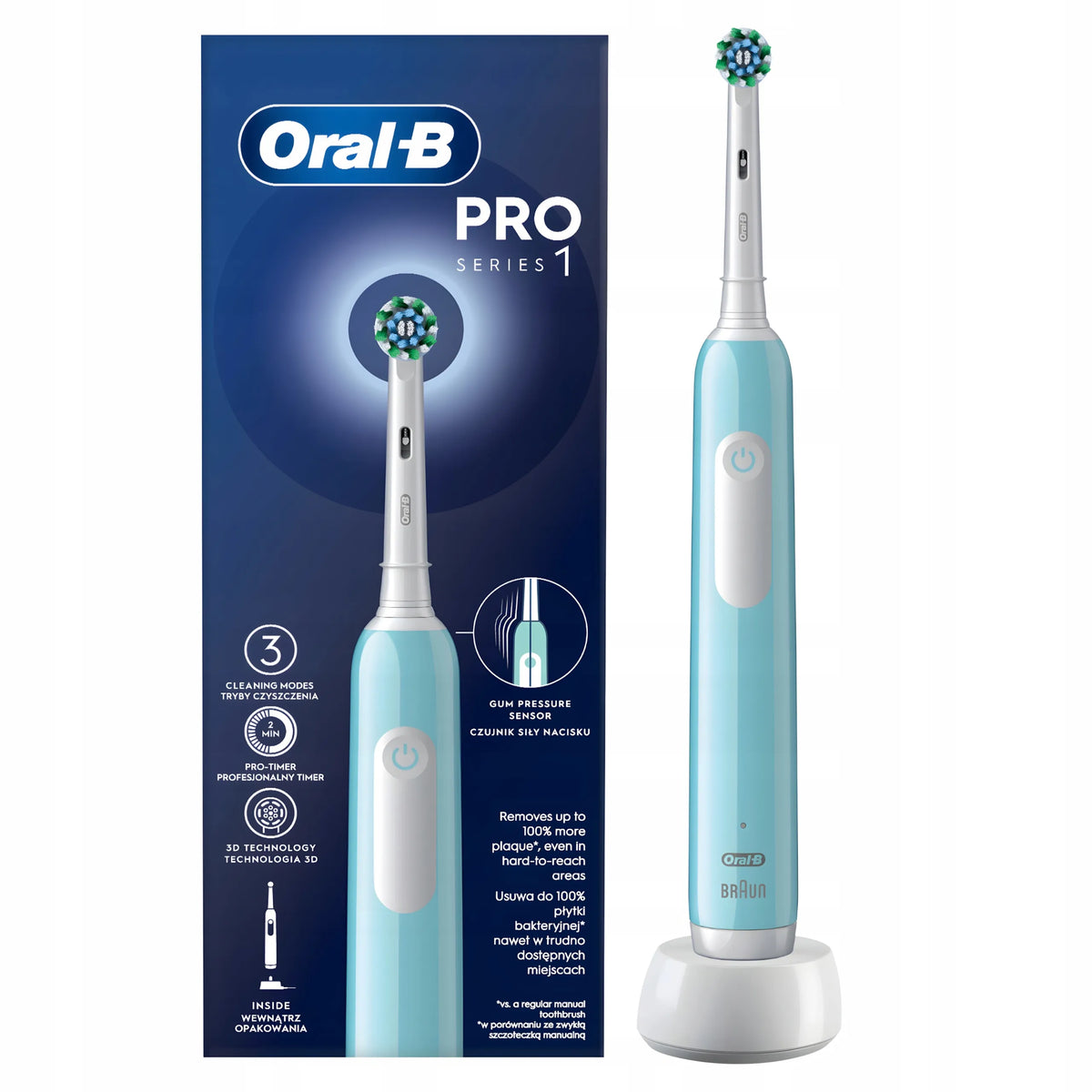 Elektrinis dantų šepetėlis Oral-B Pro Series 1, mėlynas