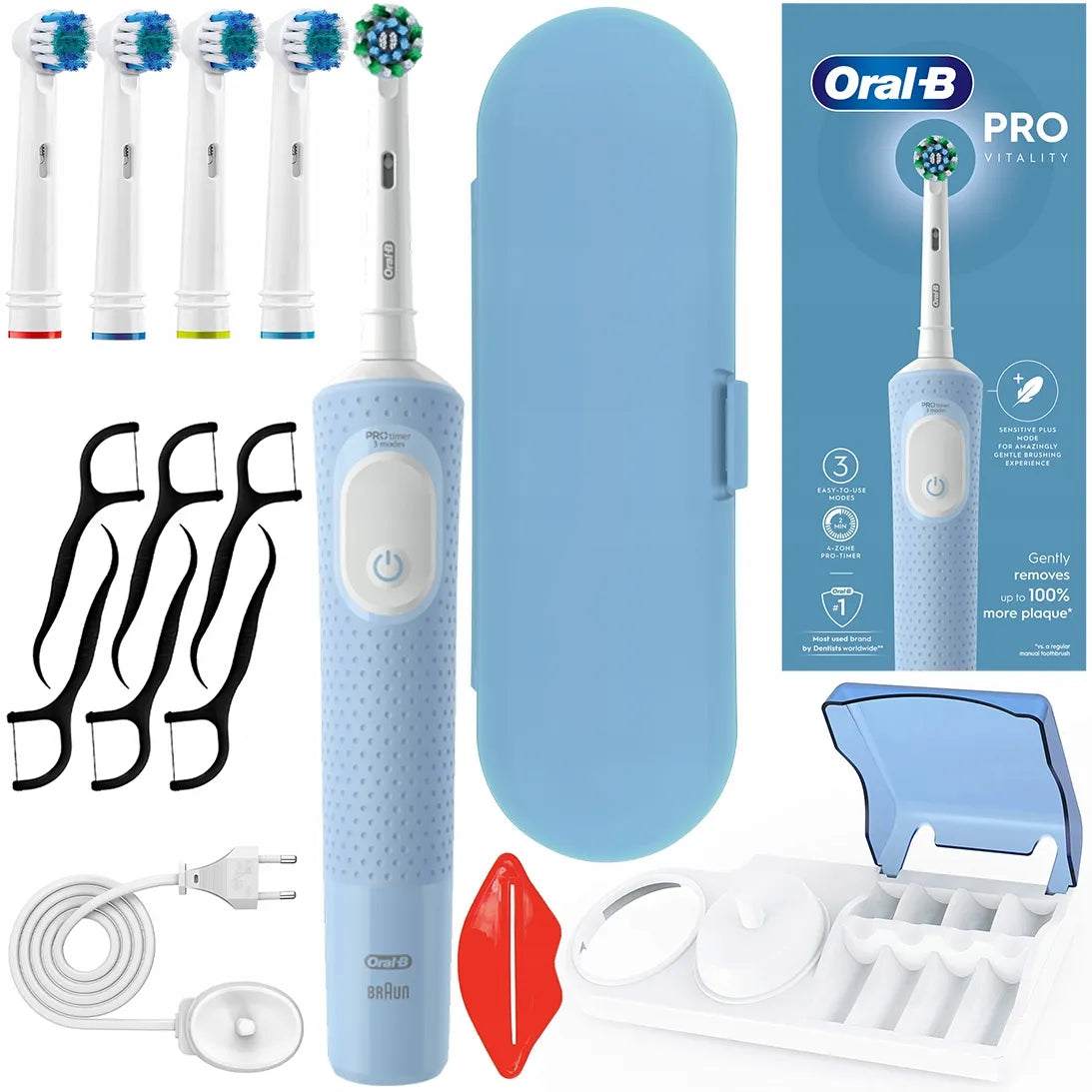ELEKTRINIS DANTŲ ŠEPETĖLIS ORAL-B VITALITY PRO D103 BLUE, DIDELIS RINKINYS