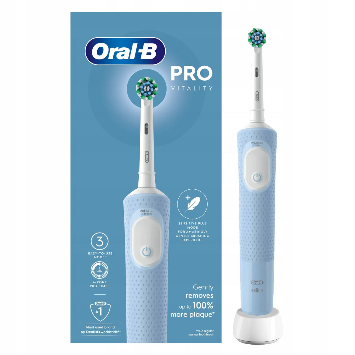 Elektrinis dantų šepetėlis „Oral-B Vitality Pro D103 Blue“ su dėklu ir papildomais antgaliais