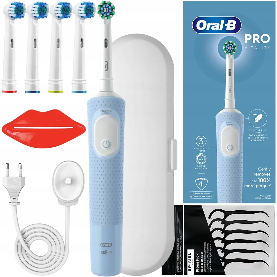 Elektrinis dantų šepetėlis „Oral-B Vitality Pro D103 Blue“ su dėklu ir papildomais antgaliais