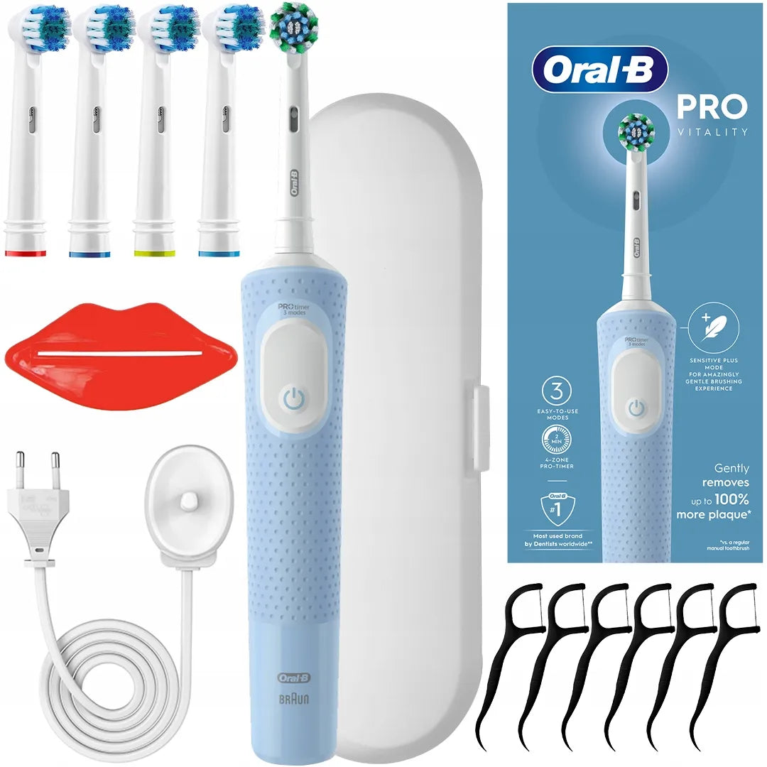 Elektrinis dantų šepetėlis „Oral-B Vitality Pro D103 Blue“ su dėklu ir papildomais antgaliais
