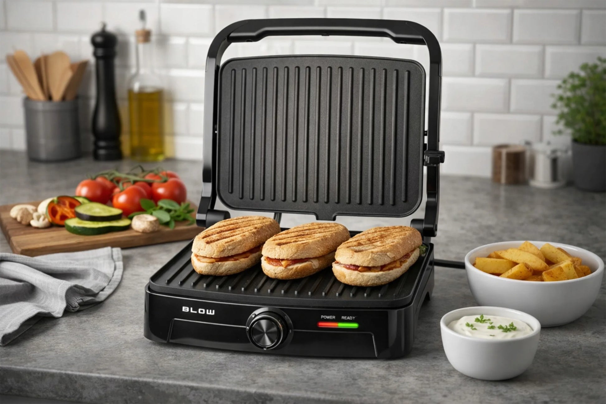 Elektrinis grilis BLOW Master Grill Duo, 2500W, panini skrudintuvas, atlenkiamas 180°