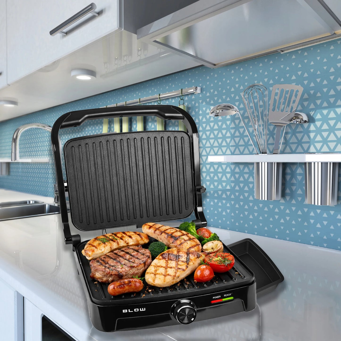 Elektrinis grilis BLOW Master Grill Duo, 2500W, panini skrudintuvas, atlenkiamas 180°