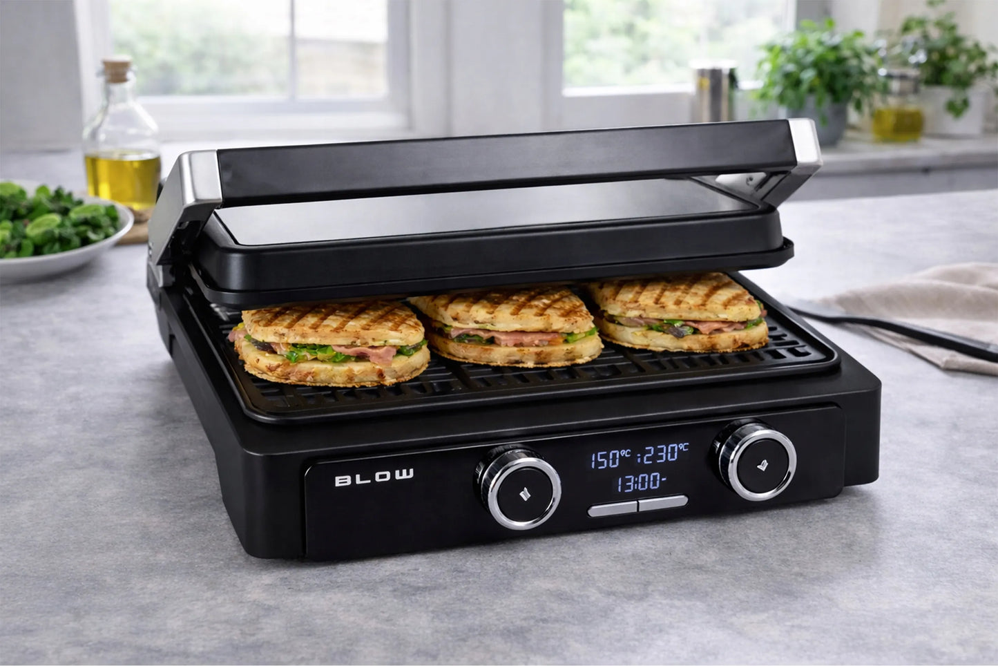 Elektrinis grilis BLOW Master Grill PRO 2500W, 180°, 2 kaitinimo zonos, laikmatis, išimamos plokštės
