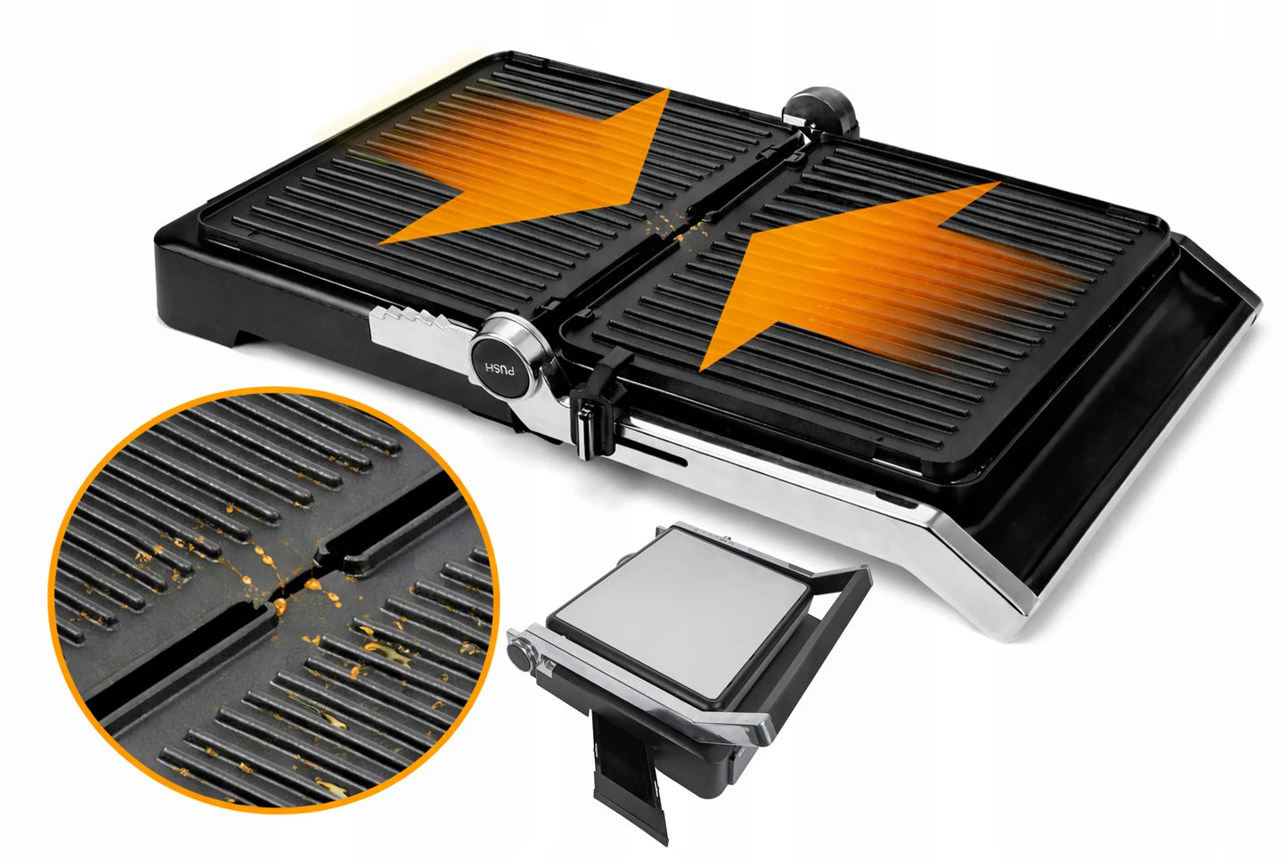 Elektrinis grilis BLOW Master Grill PRO 2500W, 180°, 2 kaitinimo zonos, laikmatis, išimamos plokštės