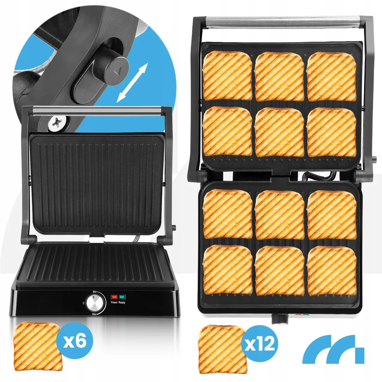 Elektrinis grilis Maltec SM3000W-PRO, sumuštinių keptuvė, panini, 2200W