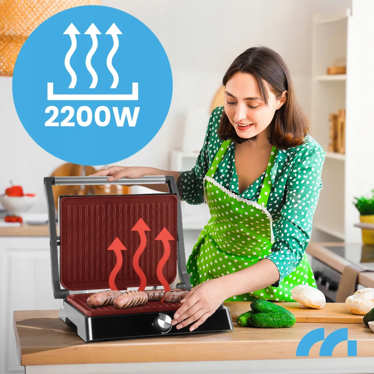 Elektrinis grilis Maltec SM3000W-PRO, sumuštinių keptuvė, panini, 2200W