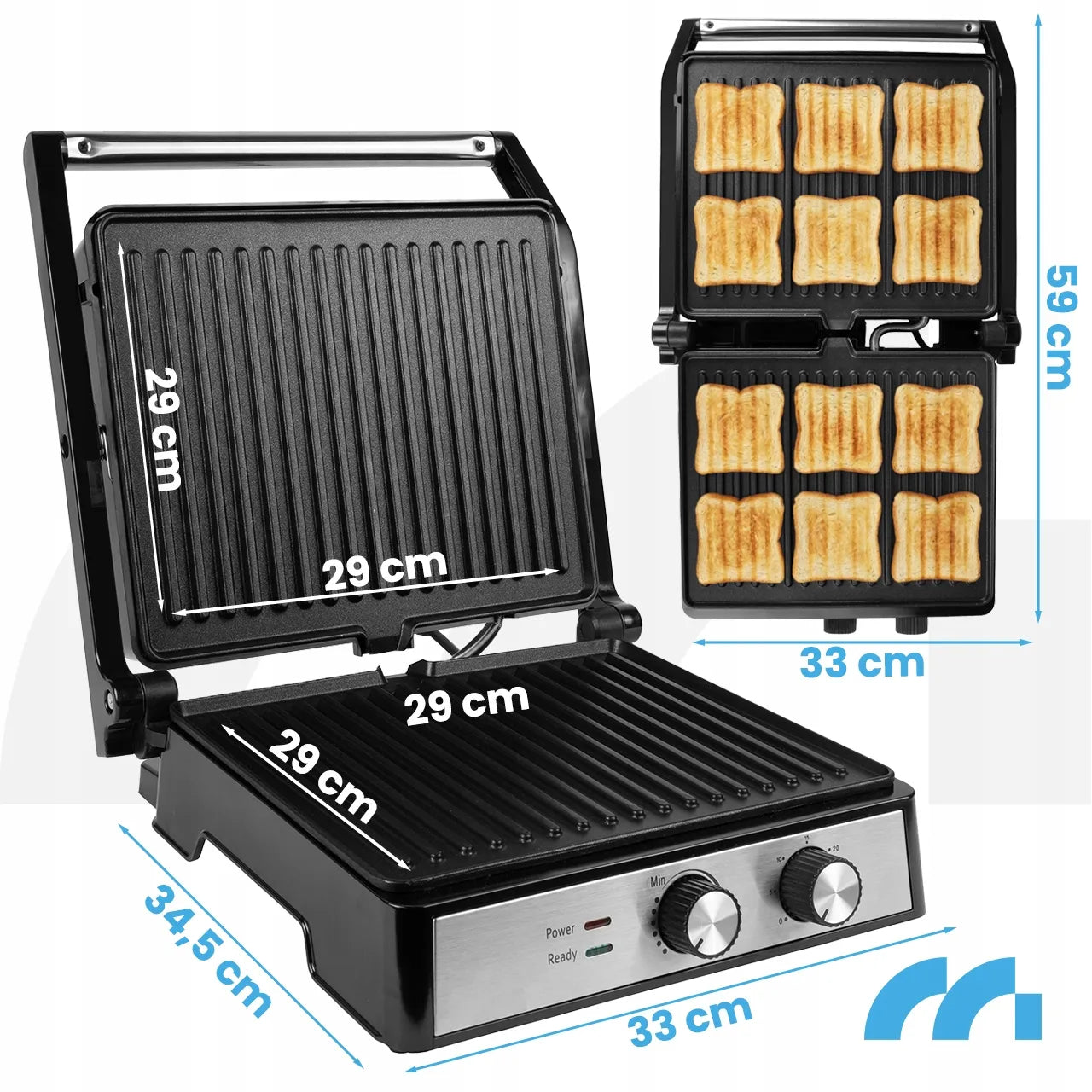 Elektrinis grilis Maltec SM4500W, sumuštinių keptuvė su laikmačiu 2500W