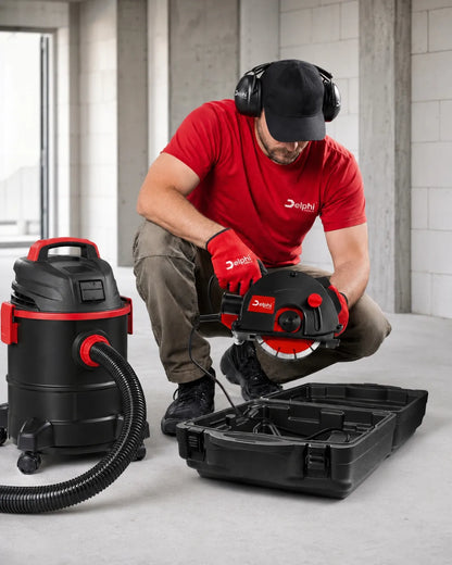 Elektrinis griovelių pjoviklis betonui Delphi Tools, su lazeriu, 150 mm diskai, lagaminas
