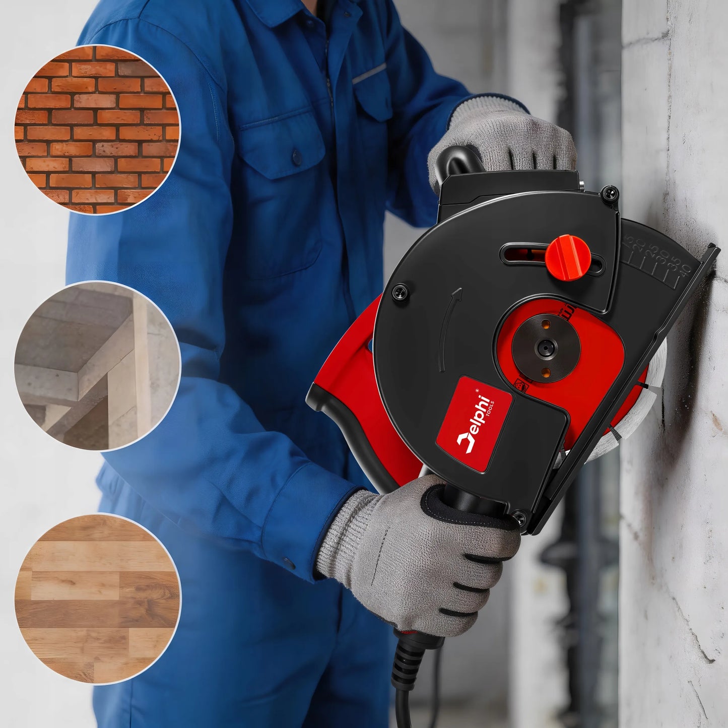Elektrinis griovelių pjoviklis betonui Delphi Tools, su lazeriu, 150 mm diskai, lagaminas