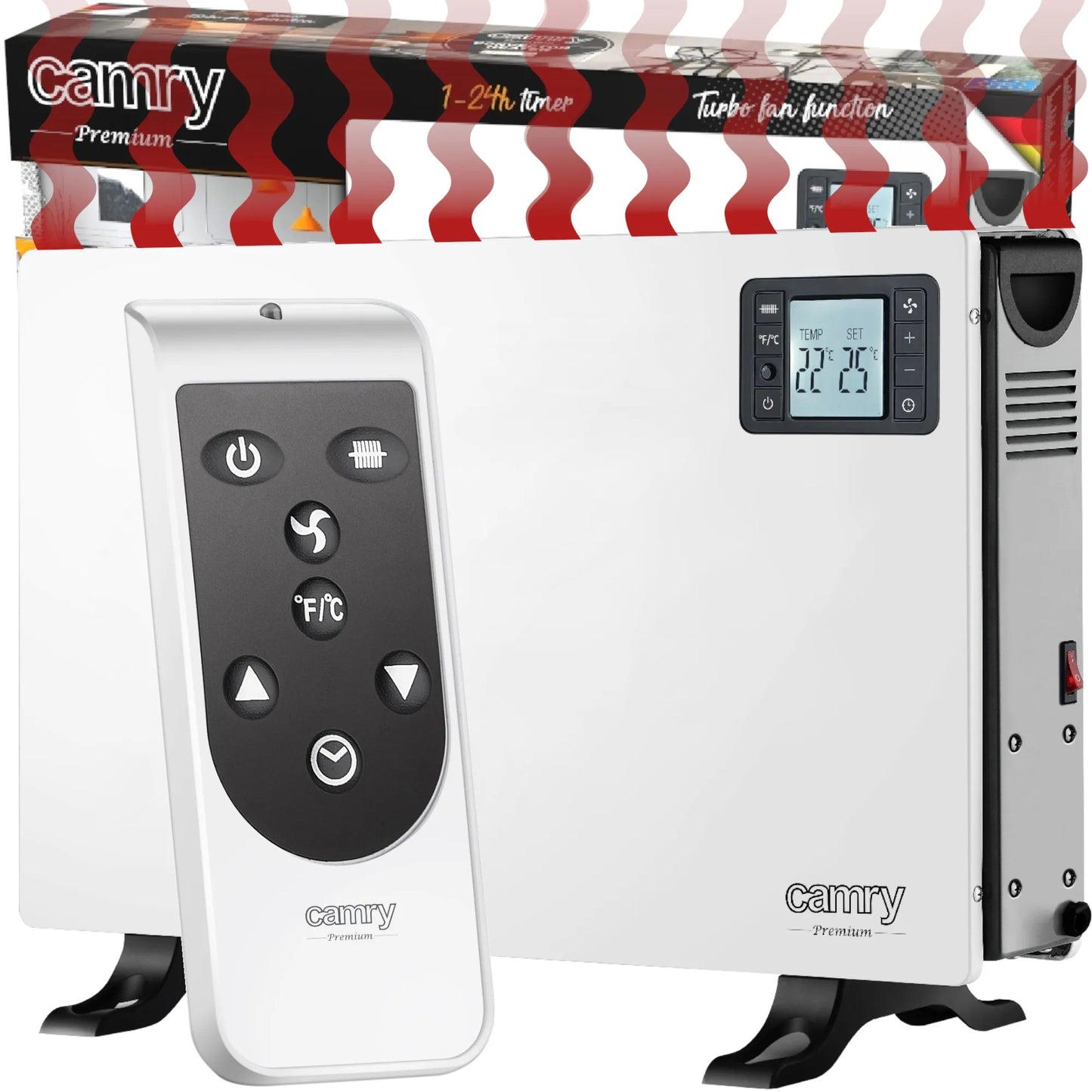 Elektrinis konvekcinis šildytuvas CAMRY 2000W su termostatu ir nuotolinio valdymo pulteliu