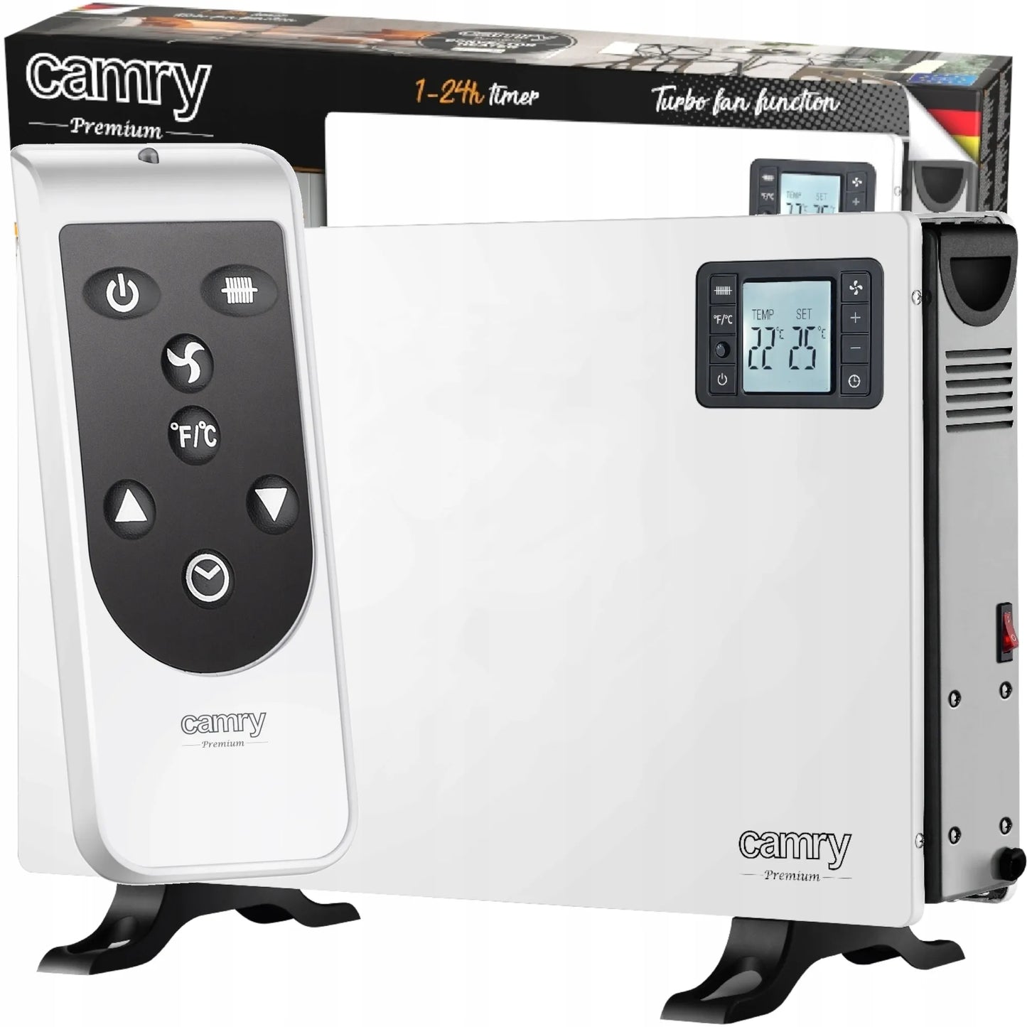 Elektrinis konvekcinis šildytuvas CAMRY 2000W su termostatu ir nuotolinio valdymo pulteliu