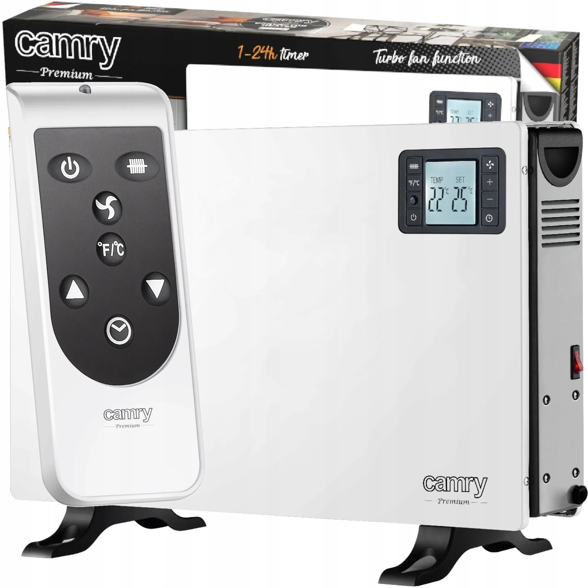 Elektrinis konvekcinis šildytuvas CAMRY 2000W su termostatu ir nuotolinio valdymo pulteliu