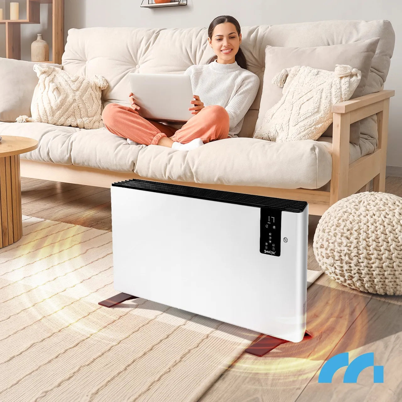 Elektrinis konvekcinis šildytuvas MalTec 2400W su termostatu, nuotolinio valdymo pulteliu ir laikmačiu