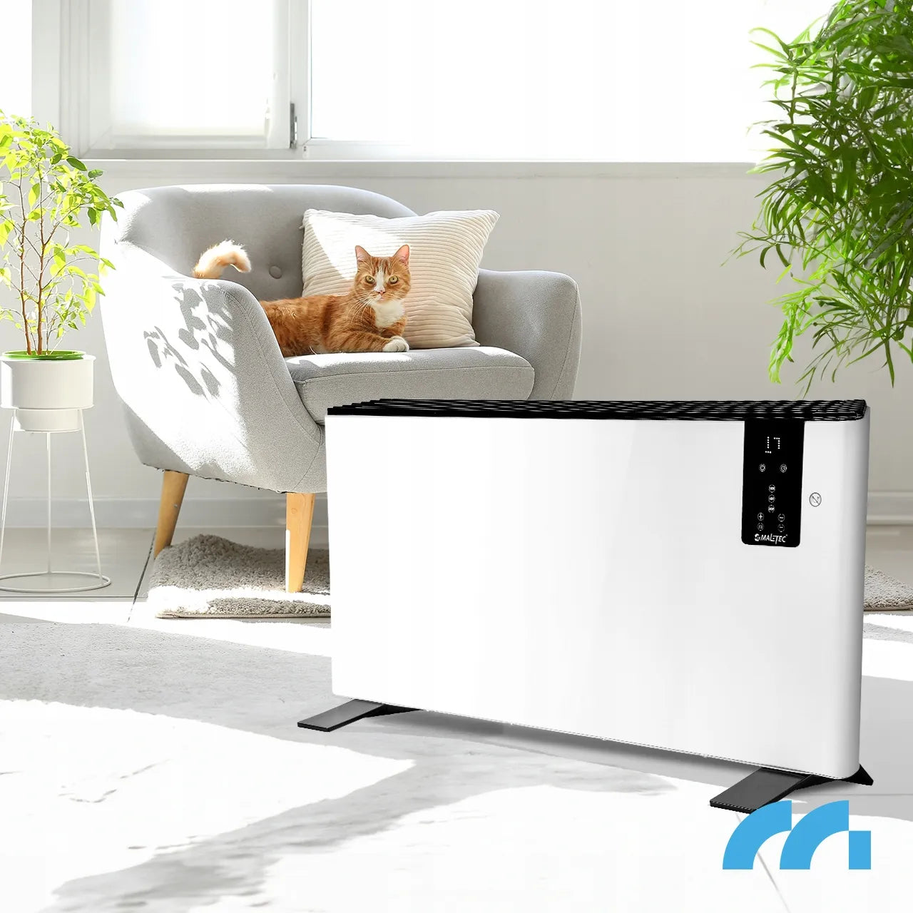 Elektrinis konvekcinis šildytuvas MalTec 2400W su termostatu, nuotolinio valdymo pulteliu ir laikmačiu