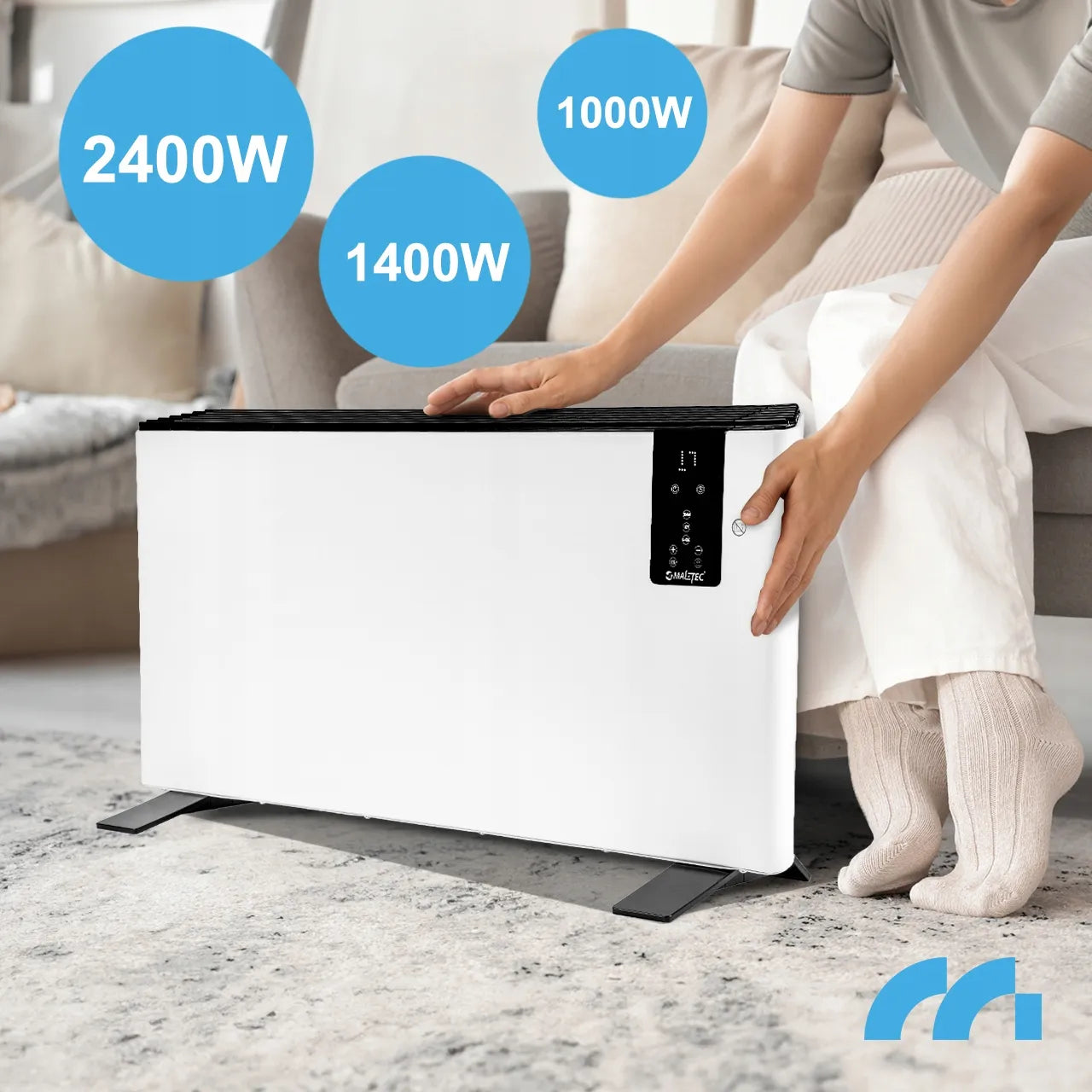 Elektrinis konvekcinis šildytuvas MalTec 2400W su termostatu, nuotolinio valdymo pulteliu ir laikmačiu